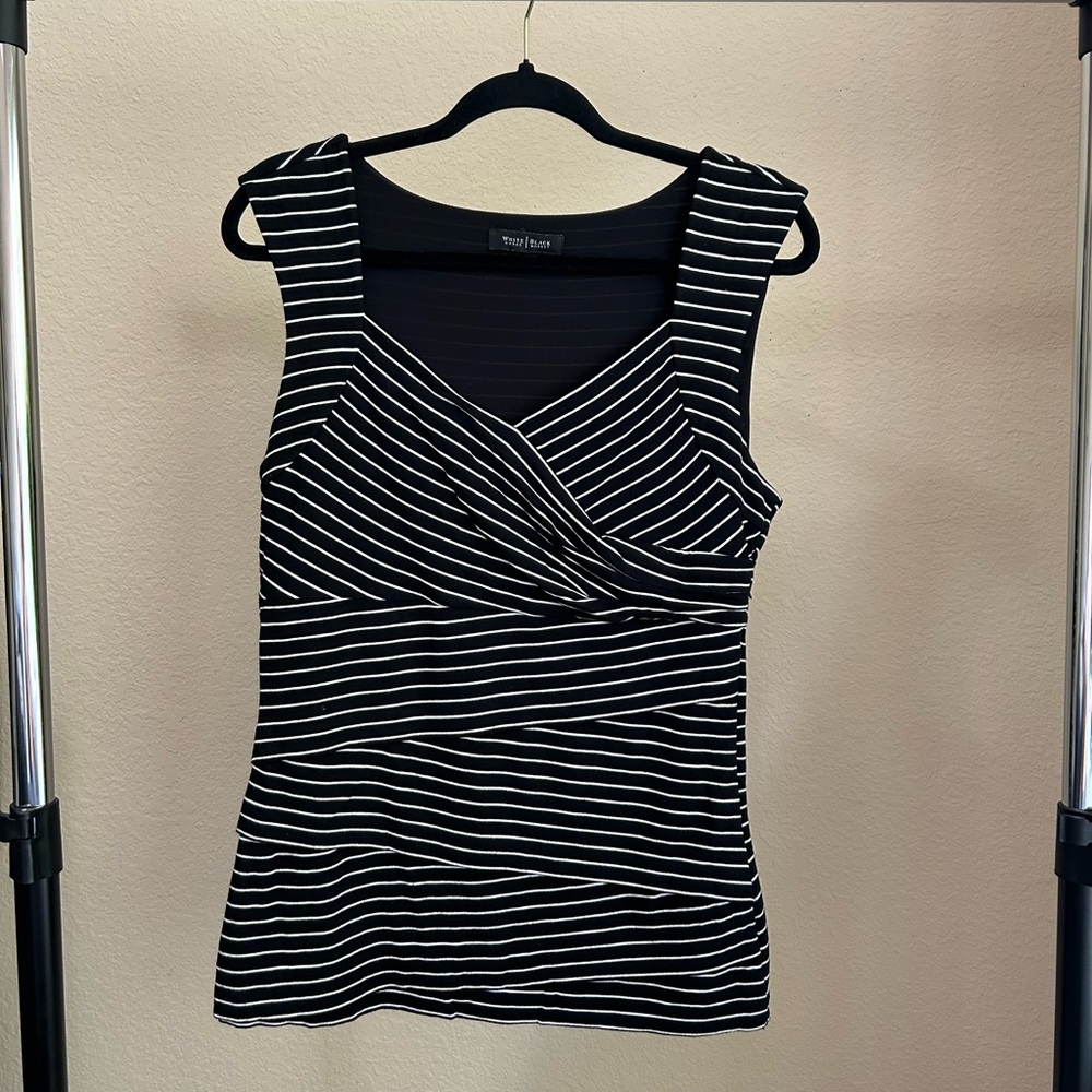 White House Black Market Black and White Striped Tank Top